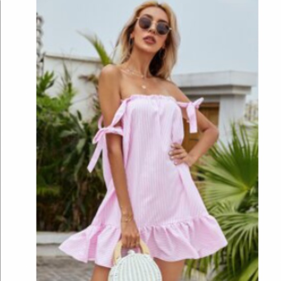 SHEIN Dresses & Skirts - FINAL MARKDOWN!! Striped Ruffle Hem Knot Detail Dress